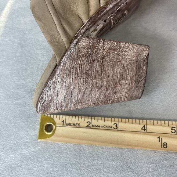 Liberty Black Peep Toe Mule Heels Size 7 Cognac Cream Leather Chunky - Picture 10 of 10